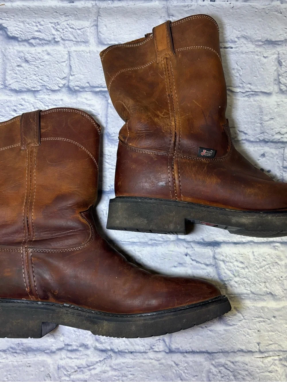 Justin Vintage USA 4760 Conductor Mens Size 10.5 D Brown Work Boots Soft Toe